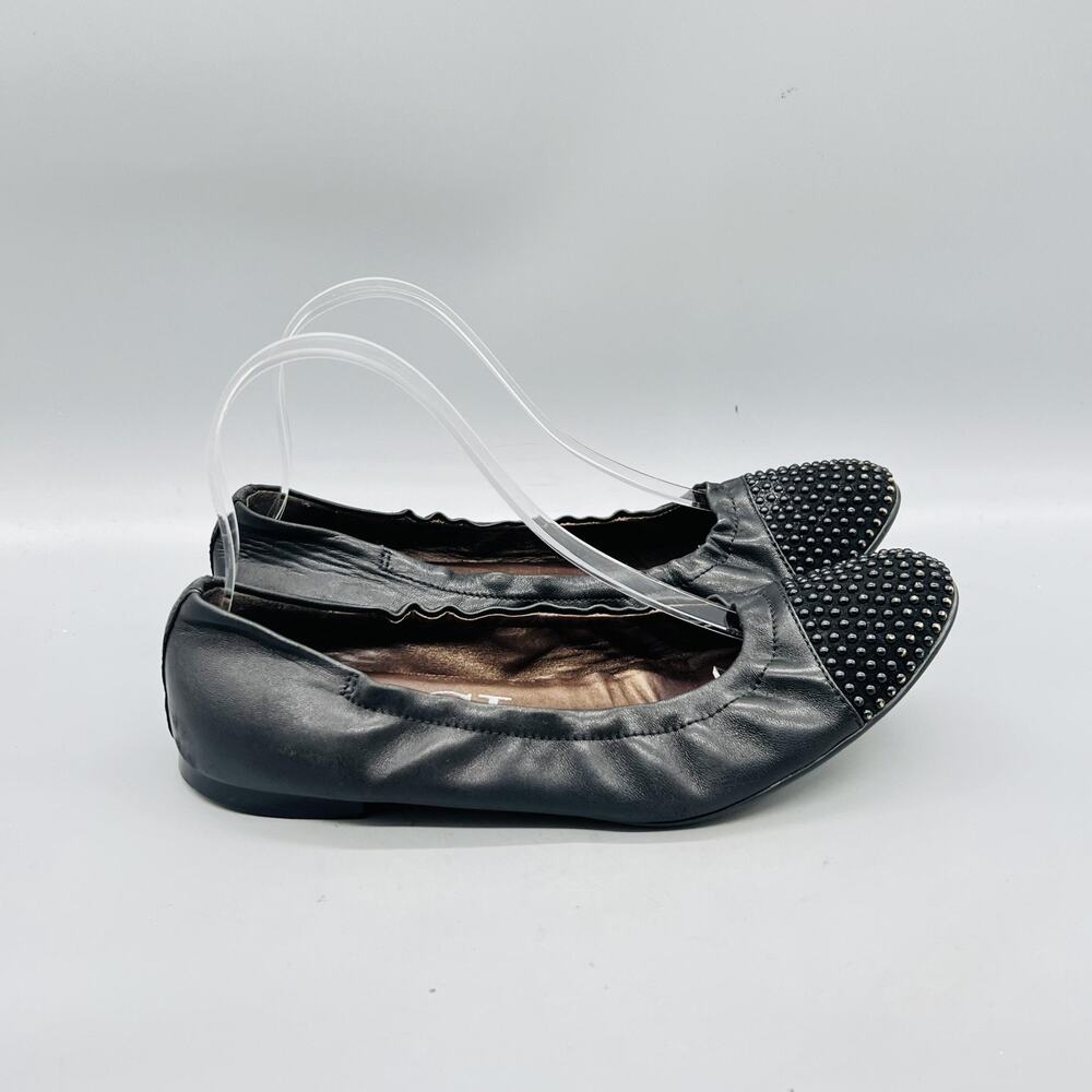 AGL Shoes Womens 9.5 Black Leather Studded Cap Toe Ballet Flats Slip On Comfort